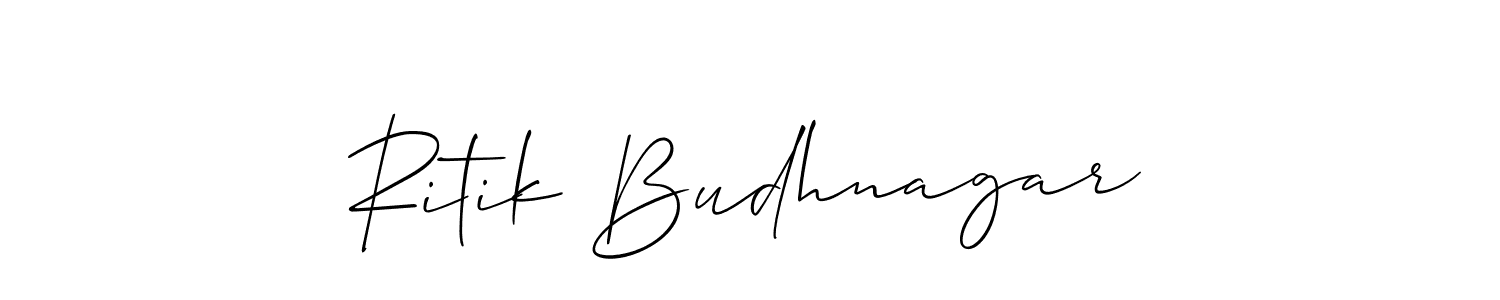 The best way (Allison_Script) to make a short signature is to pick only two or three words in your name. The name Ritik Budhnagar include a total of six letters. For converting this name. Ritik Budhnagar signature style 2 images and pictures png