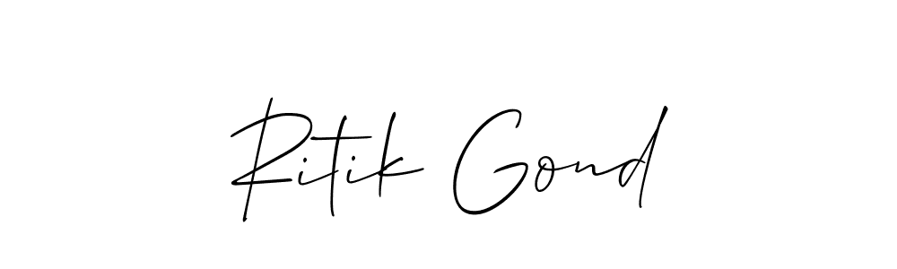 Allison_Script is a professional signature style that is perfect for those who want to add a touch of class to their signature. It is also a great choice for those who want to make their signature more unique. Get Ritik Gond name to fancy signature for free. Ritik Gond signature style 2 images and pictures png