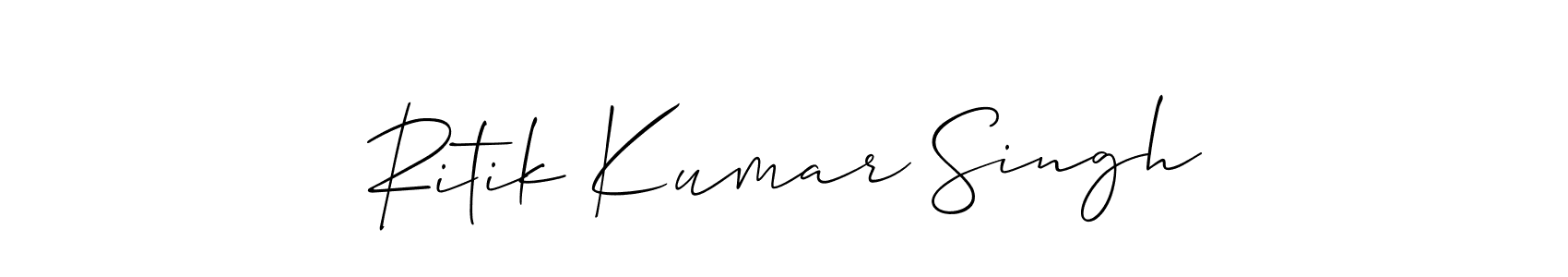 The best way (Allison_Script) to make a short signature is to pick only two or three words in your name. The name Ritik Kumar Singh include a total of six letters. For converting this name. Ritik Kumar Singh signature style 2 images and pictures png