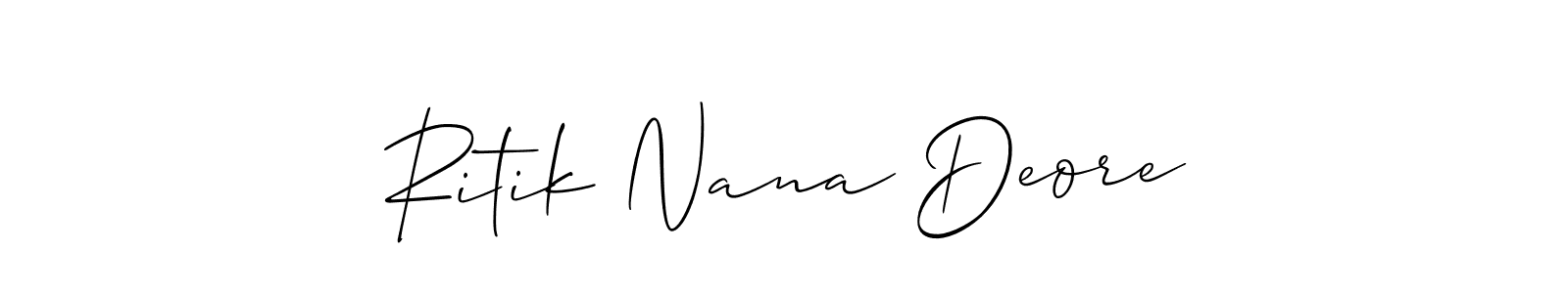 The best way (Allison_Script) to make a short signature is to pick only two or three words in your name. The name Ritik Nana Deore include a total of six letters. For converting this name. Ritik Nana Deore signature style 2 images and pictures png