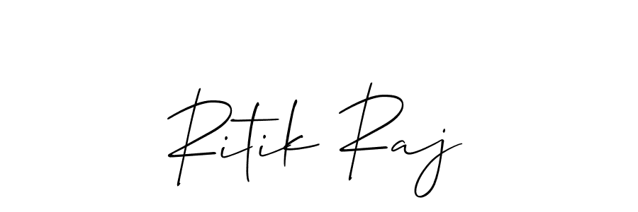 The best way (Allison_Script) to make a short signature is to pick only two or three words in your name. The name Ritik Raj include a total of six letters. For converting this name. Ritik Raj signature style 2 images and pictures png