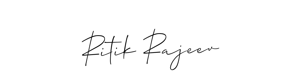 Allison_Script is a professional signature style that is perfect for those who want to add a touch of class to their signature. It is also a great choice for those who want to make their signature more unique. Get Ritik Rajeev name to fancy signature for free. Ritik Rajeev signature style 2 images and pictures png