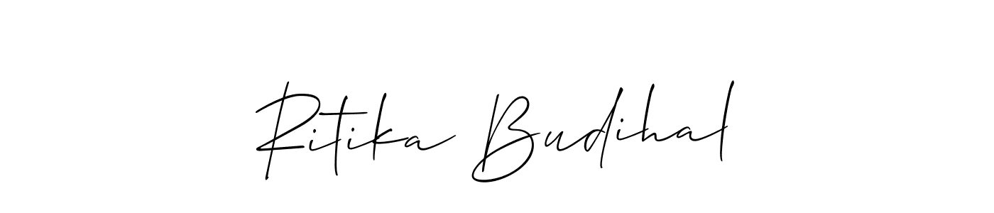 if you are searching for the best signature style for your name Ritika Budihal. so please give up your signature search. here we have designed multiple signature styles  using Allison_Script. Ritika Budihal signature style 2 images and pictures png