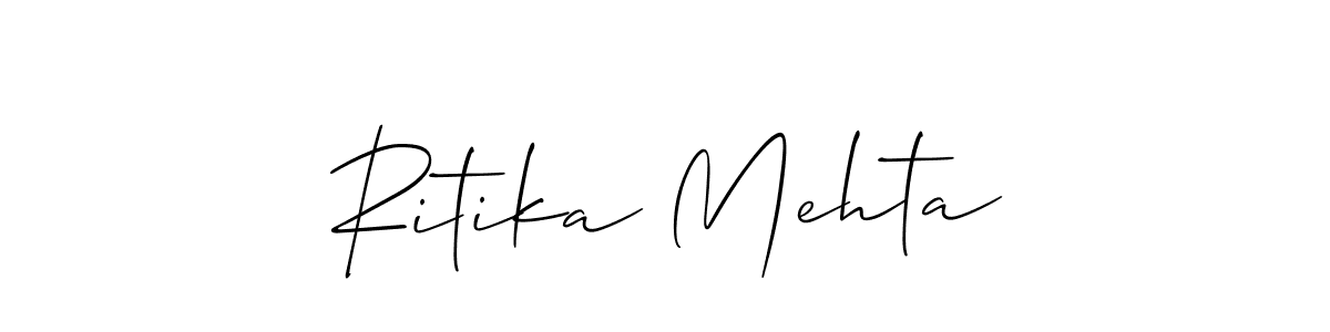 The best way (Allison_Script) to make a short signature is to pick only two or three words in your name. The name Ritika Mehta include a total of six letters. For converting this name. Ritika Mehta signature style 2 images and pictures png