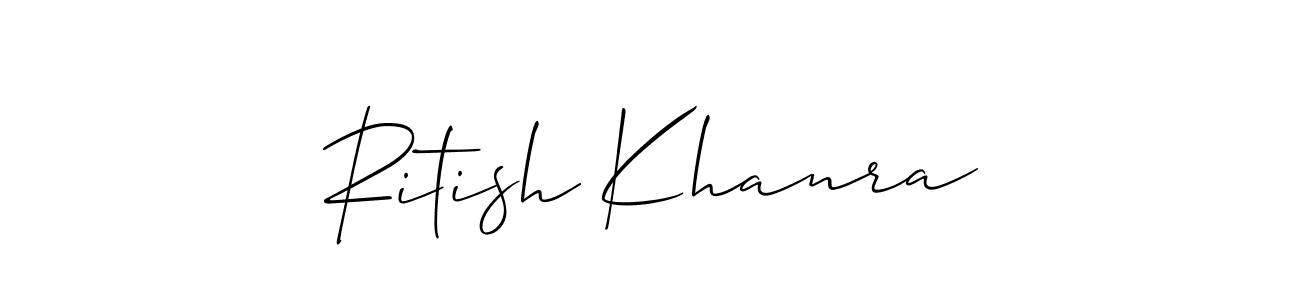 How to make Ritish Khanra name signature. Use Allison_Script style for creating short signs online. This is the latest handwritten sign. Ritish Khanra signature style 2 images and pictures png