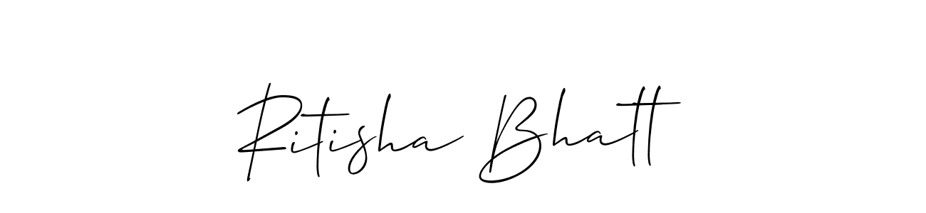 The best way (Allison_Script) to make a short signature is to pick only two or three words in your name. The name Ritisha Bhatt include a total of six letters. For converting this name. Ritisha Bhatt signature style 2 images and pictures png