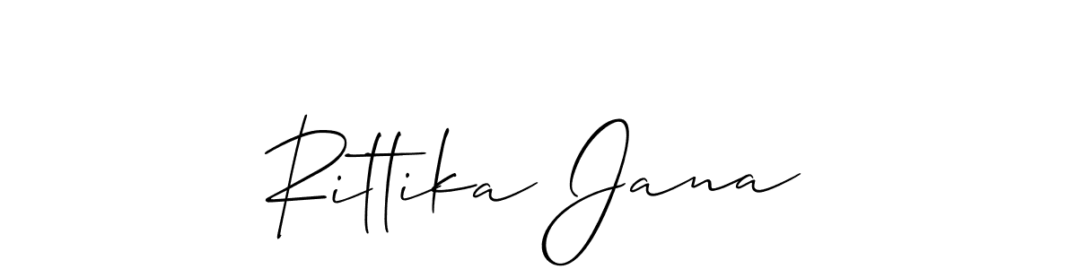 The best way (Allison_Script) to make a short signature is to pick only two or three words in your name. The name Rittika Jana include a total of six letters. For converting this name. Rittika Jana signature style 2 images and pictures png