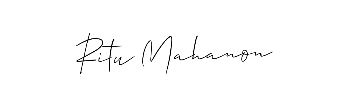 The best way (Allison_Script) to make a short signature is to pick only two or three words in your name. The name Ritu Mahanon include a total of six letters. For converting this name. Ritu Mahanon signature style 2 images and pictures png