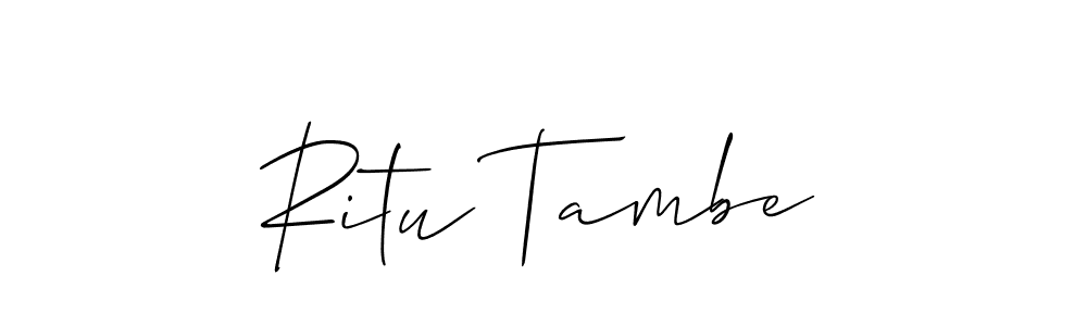 The best way (Allison_Script) to make a short signature is to pick only two or three words in your name. The name Ritu Tambe include a total of six letters. For converting this name. Ritu Tambe signature style 2 images and pictures png