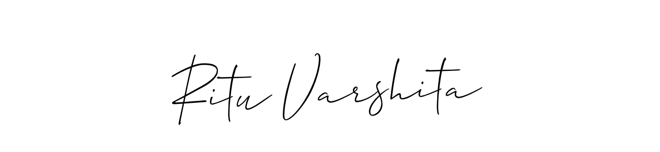 The best way (Allison_Script) to make a short signature is to pick only two or three words in your name. The name Ritu Varshita include a total of six letters. For converting this name. Ritu Varshita signature style 2 images and pictures png