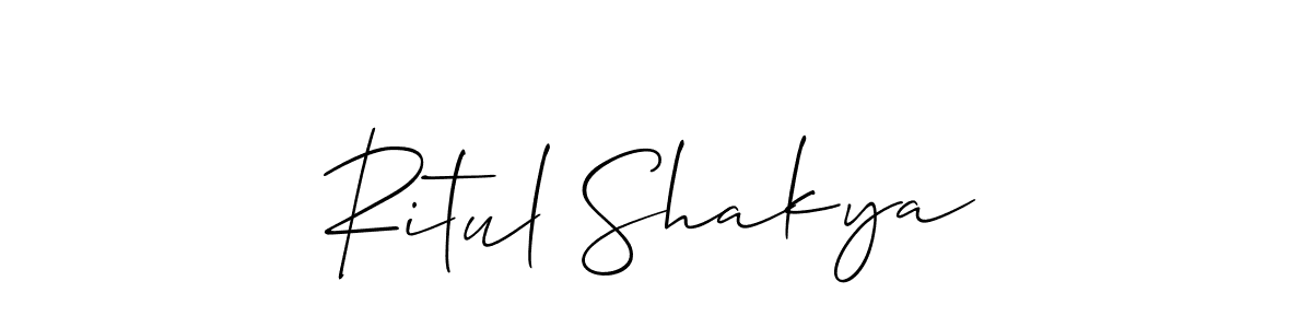 if you are searching for the best signature style for your name Ritul Shakya. so please give up your signature search. here we have designed multiple signature styles  using Allison_Script. Ritul Shakya signature style 2 images and pictures png