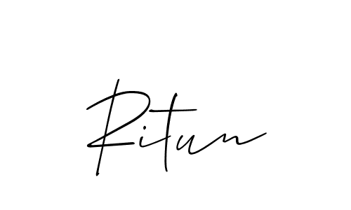 The best way (Allison_Script) to make a short signature is to pick only two or three words in your name. The name Ritun include a total of six letters. For converting this name. Ritun signature style 2 images and pictures png