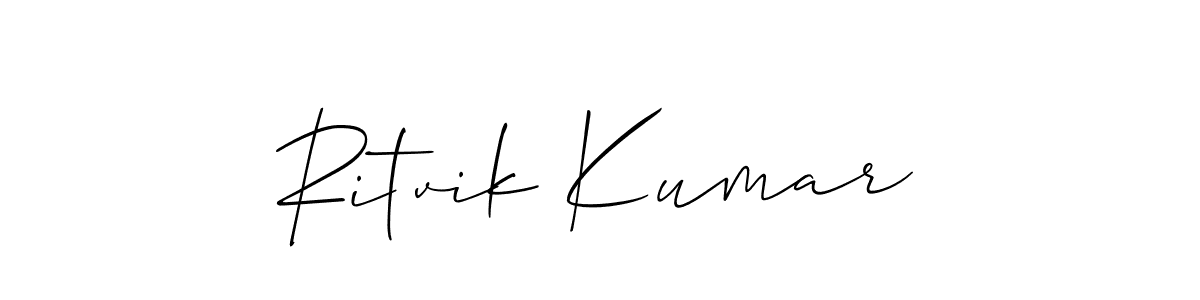 The best way (Allison_Script) to make a short signature is to pick only two or three words in your name. The name Ritvik Kumar include a total of six letters. For converting this name. Ritvik Kumar signature style 2 images and pictures png