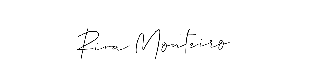The best way (Allison_Script) to make a short signature is to pick only two or three words in your name. The name Riva Monteiro include a total of six letters. For converting this name. Riva Monteiro signature style 2 images and pictures png