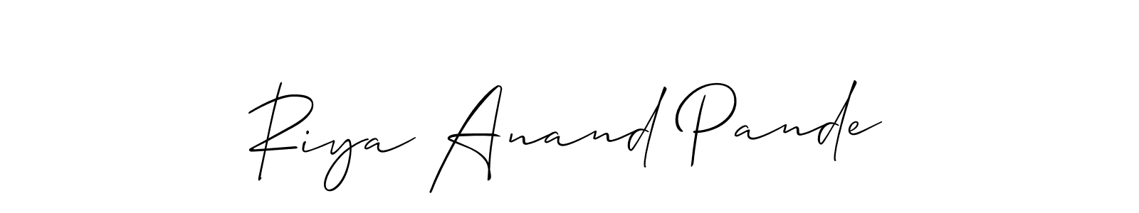 Similarly Allison_Script is the best handwritten signature design. Signature creator online .You can use it as an online autograph creator for name Riya Anand Pande. Riya Anand Pande signature style 2 images and pictures png