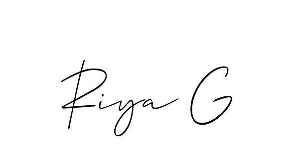 if you are searching for the best signature style for your name Riya G. so please give up your signature search. here we have designed multiple signature styles  using Allison_Script. Riya G signature style 2 images and pictures png