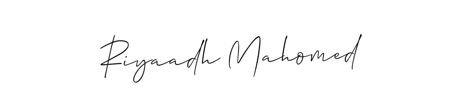 Create a beautiful signature design for name Riyaadh Mahomed. With this signature (Allison_Script) fonts, you can make a handwritten signature for free. Riyaadh Mahomed signature style 2 images and pictures png