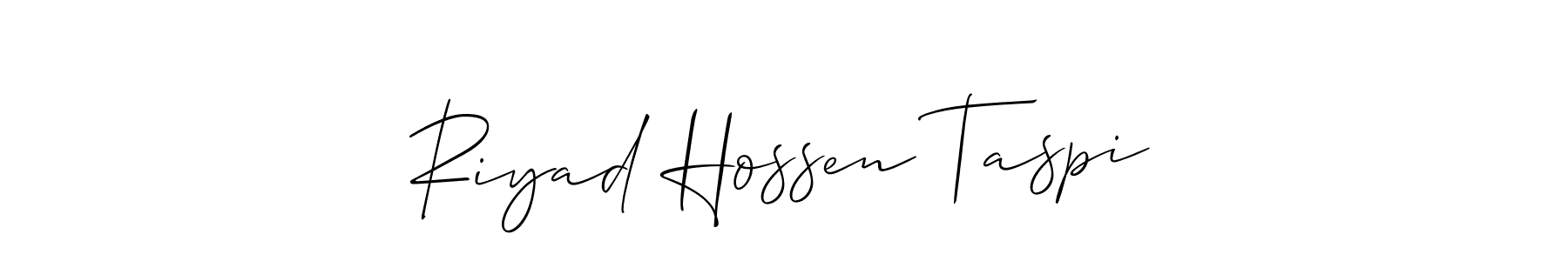 Allison_Script is a professional signature style that is perfect for those who want to add a touch of class to their signature. It is also a great choice for those who want to make their signature more unique. Get Riyad Hossen Taspi name to fancy signature for free. Riyad Hossen Taspi signature style 2 images and pictures png