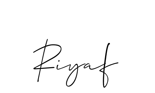 The best way (Allison_Script) to make a short signature is to pick only two or three words in your name. The name Riyaf include a total of six letters. For converting this name. Riyaf signature style 2 images and pictures png