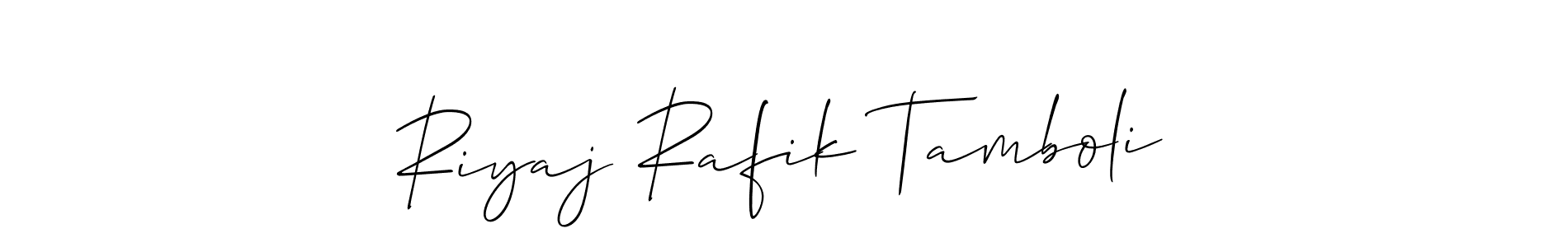 if you are searching for the best signature style for your name Riyaj Rafik Tamboli. so please give up your signature search. here we have designed multiple signature styles  using Allison_Script. Riyaj Rafik Tamboli signature style 2 images and pictures png