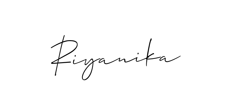 The best way (Allison_Script) to make a short signature is to pick only two or three words in your name. The name Riyanika include a total of six letters. For converting this name. Riyanika signature style 2 images and pictures png