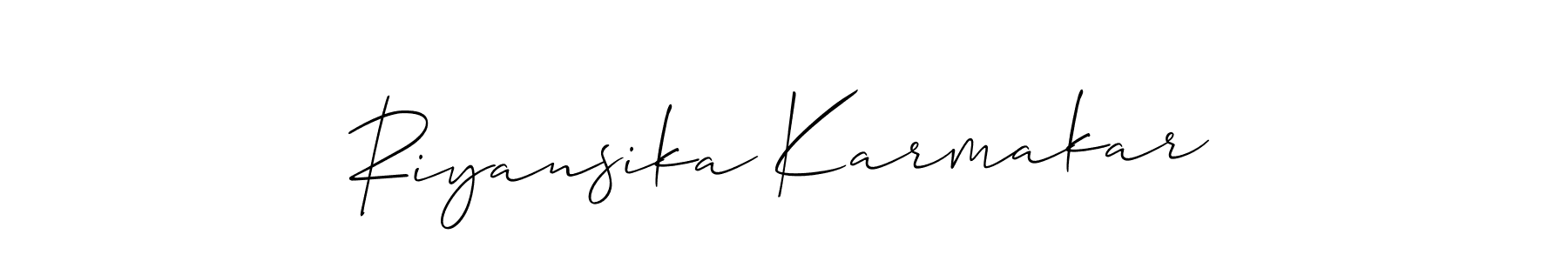 Create a beautiful signature design for name Riyansika Karmakar. With this signature (Allison_Script) fonts, you can make a handwritten signature for free. Riyansika Karmakar signature style 2 images and pictures png