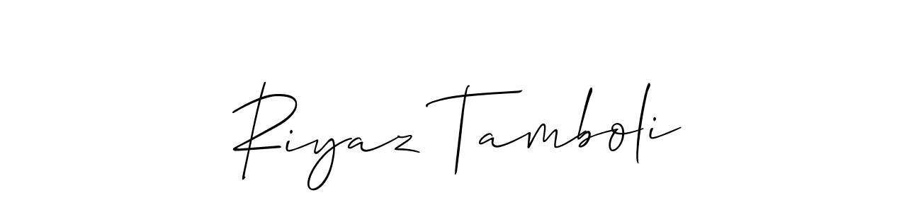 Make a beautiful signature design for name Riyaz Tamboli. With this signature (Allison_Script) style, you can create a handwritten signature for free. Riyaz Tamboli signature style 2 images and pictures png