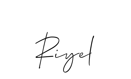 How to make Riyel name signature. Use Allison_Script style for creating short signs online. This is the latest handwritten sign. Riyel signature style 2 images and pictures png