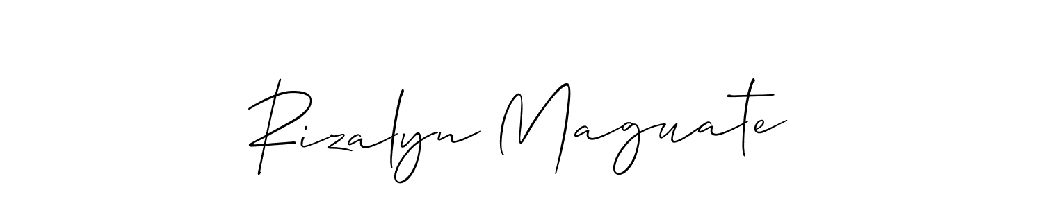 Use a signature maker to create a handwritten signature online. With this signature software, you can design (Allison_Script) your own signature for name Rizalyn Maguate. Rizalyn Maguate signature style 2 images and pictures png