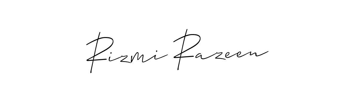 Make a short Rizmi Razeen signature style. Manage your documents anywhere anytime using Allison_Script. Create and add eSignatures, submit forms, share and send files easily. Rizmi Razeen signature style 2 images and pictures png