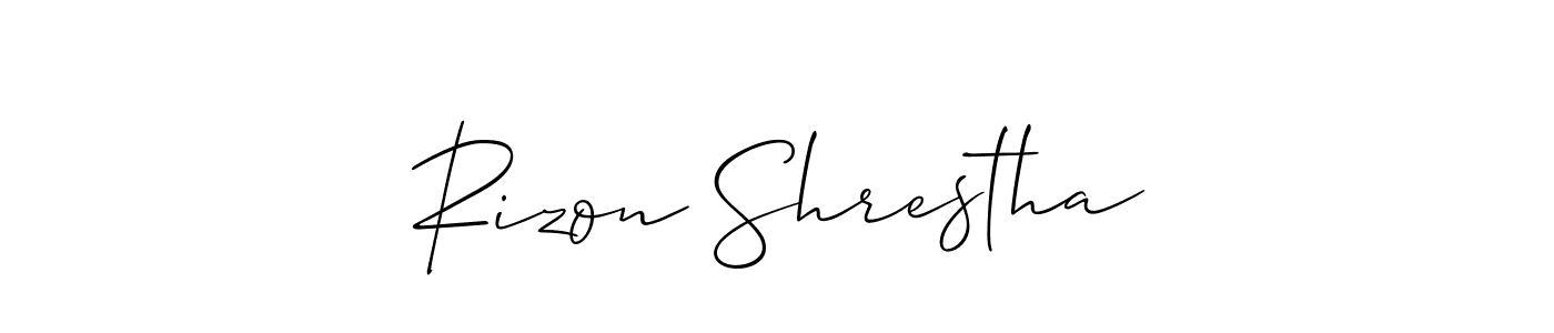 How to make Rizon Shrestha name signature. Use Allison_Script style for creating short signs online. This is the latest handwritten sign. Rizon Shrestha signature style 2 images and pictures png