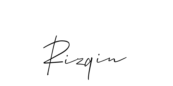 Use a signature maker to create a handwritten signature online. With this signature software, you can design (Allison_Script) your own signature for name Rizqin. Rizqin signature style 2 images and pictures png