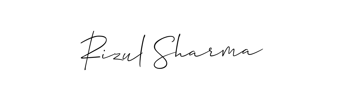The best way (Allison_Script) to make a short signature is to pick only two or three words in your name. The name Rizul Sharma include a total of six letters. For converting this name. Rizul Sharma signature style 2 images and pictures png