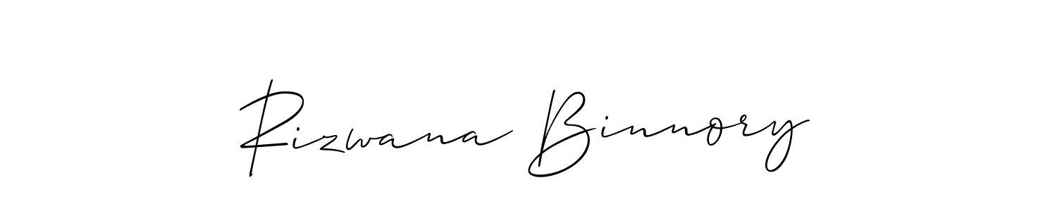 Allison_Script is a professional signature style that is perfect for those who want to add a touch of class to their signature. It is also a great choice for those who want to make their signature more unique. Get Rizwana Binnory name to fancy signature for free. Rizwana Binnory signature style 2 images and pictures png