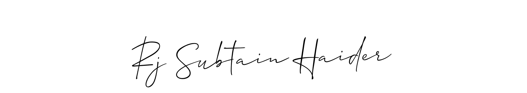 Also You can easily find your signature by using the search form. We will create Rj Subtain Haider name handwritten signature images for you free of cost using Allison_Script sign style. Rj Subtain Haider signature style 2 images and pictures png