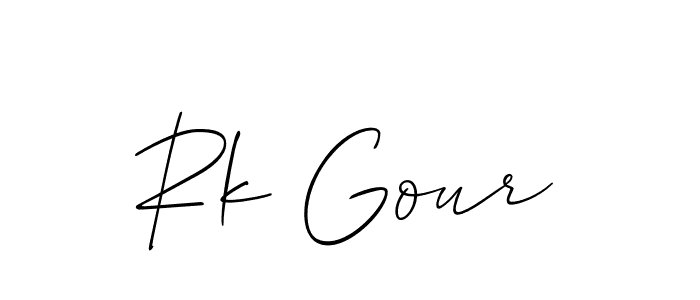 The best way (Allison_Script) to make a short signature is to pick only two or three words in your name. The name Rk Gour include a total of six letters. For converting this name. Rk Gour signature style 2 images and pictures png