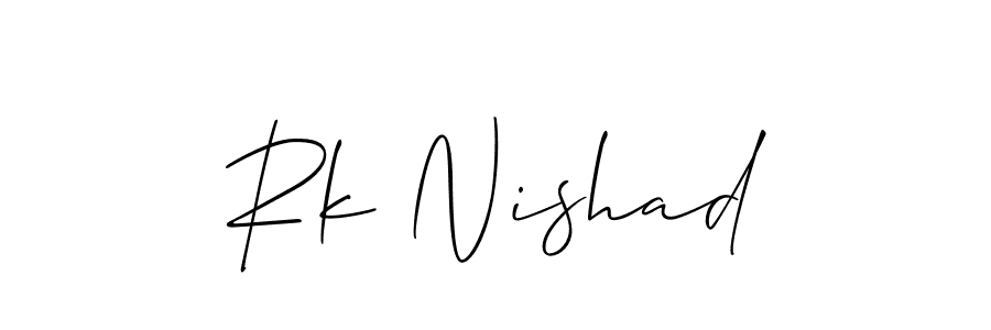 The best way (Allison_Script) to make a short signature is to pick only two or three words in your name. The name Rk Nishad include a total of six letters. For converting this name. Rk Nishad signature style 2 images and pictures png