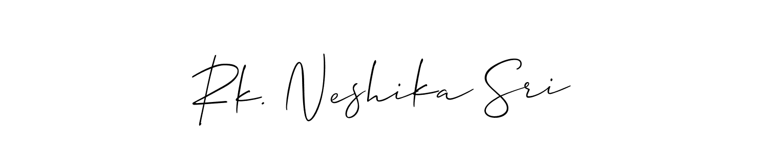 if you are searching for the best signature style for your name Rk. Neshika Sri. so please give up your signature search. here we have designed multiple signature styles  using Allison_Script. Rk. Neshika Sri signature style 2 images and pictures png