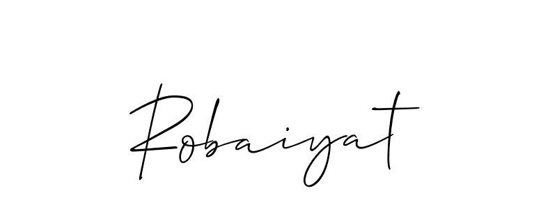 if you are searching for the best signature style for your name Robaiyat. so please give up your signature search. here we have designed multiple signature styles  using Allison_Script. Robaiyat signature style 2 images and pictures png