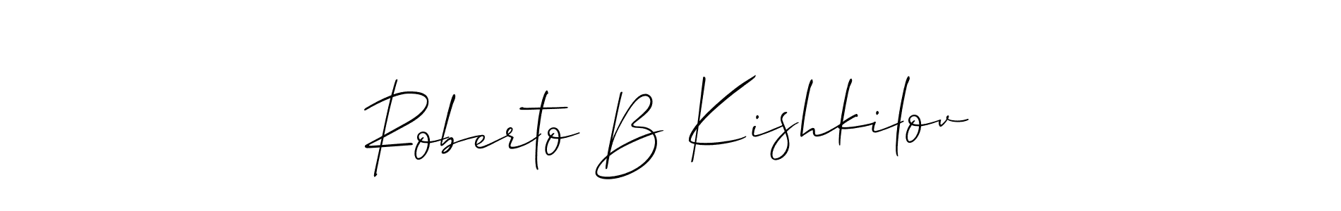 How to make Roberto B Kishkilov name signature. Use Allison_Script style for creating short signs online. This is the latest handwritten sign. Roberto B Kishkilov signature style 2 images and pictures png