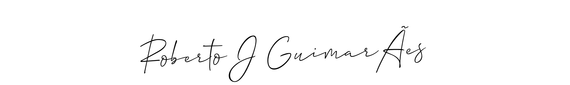 How to make Roberto J GuimarÃes name signature. Use Allison_Script style for creating short signs online. This is the latest handwritten sign. Roberto J GuimarÃes signature style 2 images and pictures png