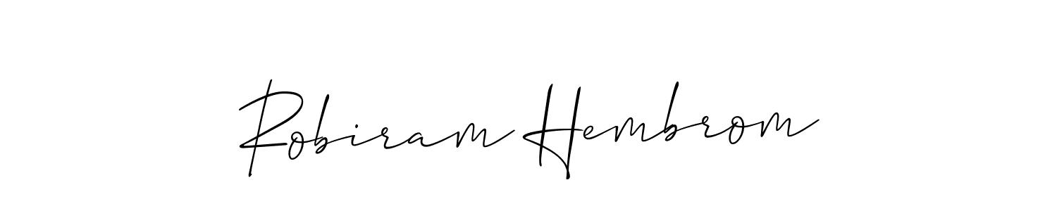 Allison_Script is a professional signature style that is perfect for those who want to add a touch of class to their signature. It is also a great choice for those who want to make their signature more unique. Get Robiram Hembrom name to fancy signature for free. Robiram Hembrom signature style 2 images and pictures png