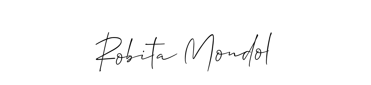 You should practise on your own different ways (Allison_Script) to write your name (Robita Mondol) in signature. don't let someone else do it for you. Robita Mondol signature style 2 images and pictures png