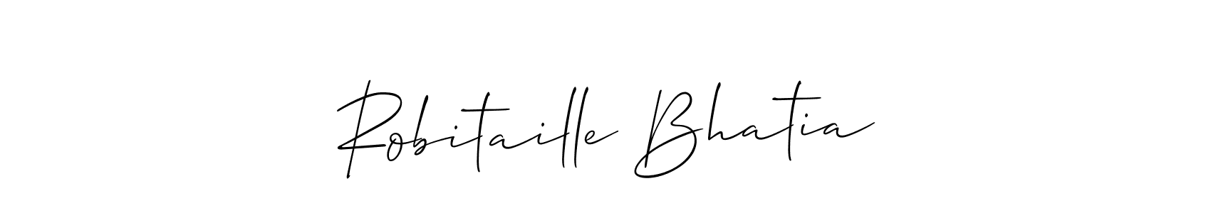 Allison_Script is a professional signature style that is perfect for those who want to add a touch of class to their signature. It is also a great choice for those who want to make their signature more unique. Get Robitaille Bhatia name to fancy signature for free. Robitaille Bhatia signature style 2 images and pictures png
