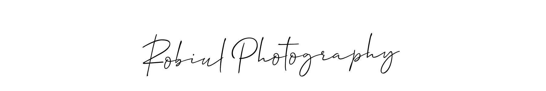 The best way (Allison_Script) to make a short signature is to pick only two or three words in your name. The name Robiul Photography include a total of six letters. For converting this name. Robiul Photography signature style 2 images and pictures png