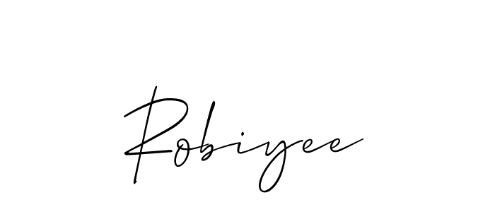 It looks lik you need a new signature style for name Robiyee. Design unique handwritten (Allison_Script) signature with our free signature maker in just a few clicks. Robiyee signature style 2 images and pictures png