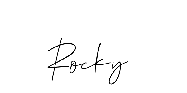 Also You can easily find your signature by using the search form. We will create Rocky  name handwritten signature images for you free of cost using Allison_Script sign style. Rocky  signature style 2 images and pictures png