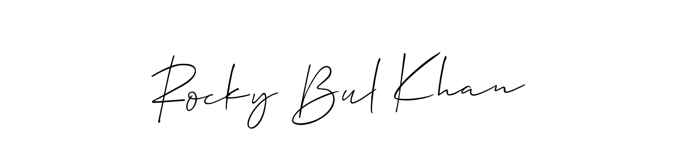 This is the best signature style for the Rocky Bul Khan name. Also you like these signature font (Allison_Script). Mix name signature. Rocky Bul Khan signature style 2 images and pictures png