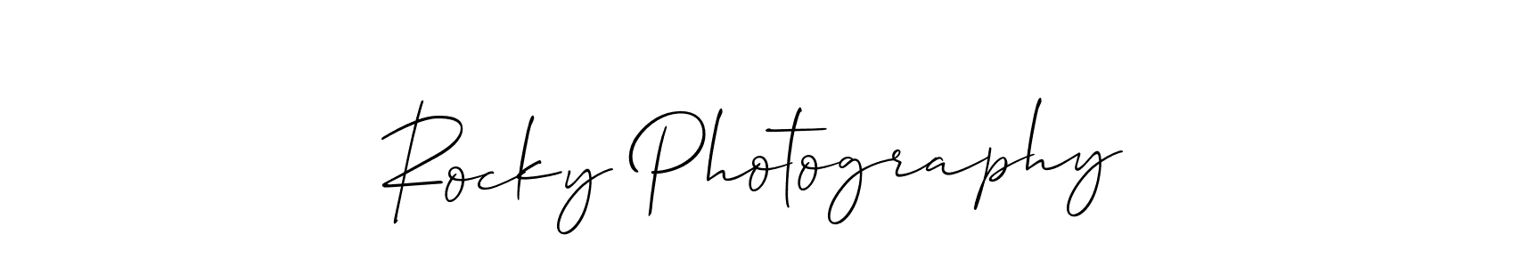 The best way (Allison_Script) to make a short signature is to pick only two or three words in your name. The name Rocky Photography include a total of six letters. For converting this name. Rocky Photography signature style 2 images and pictures png