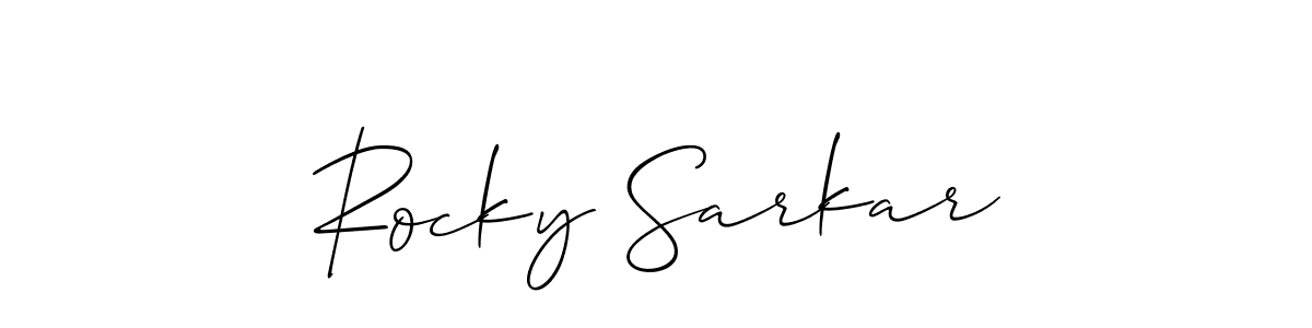 The best way (Allison_Script) to make a short signature is to pick only two or three words in your name. The name Rocky Sarkar include a total of six letters. For converting this name. Rocky Sarkar signature style 2 images and pictures png